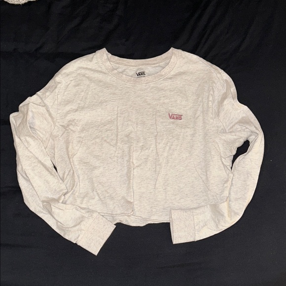 Vans Tops - Vans Women’s Heather Cream Cropped Long Sleeve Tee with Pink Logo